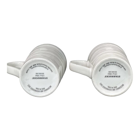 Starbucks White Swirl Green Siren Logo Coffee Mugs Set (2) Bone China - Picture 7 of 8